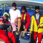 The group of us. Steve still wearing shorts as we approach the Labrador Current