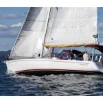 Finisterre shown on port tack closed hauled on West Penobscot Bay